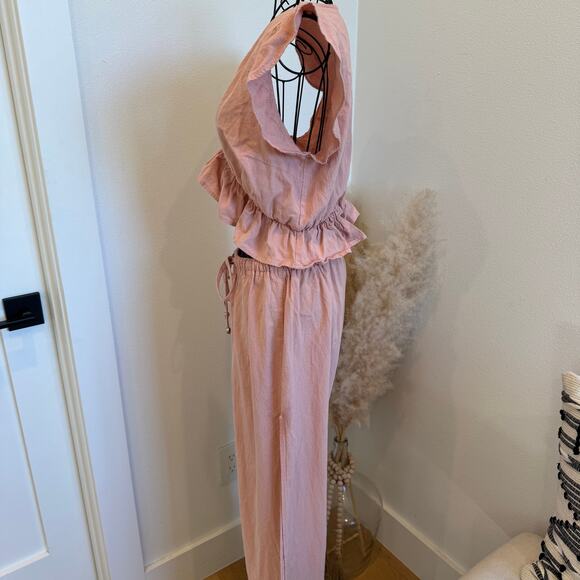 Fancyinn 2-Piece Summer Set | Pink Ruffle Crop Top & Side Slit Wide Leg Pants-M - Picture 6 of 10